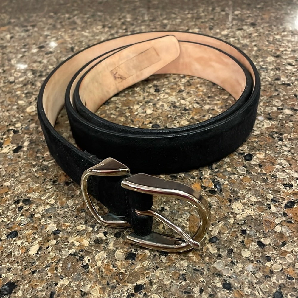 British Belt Company Handcrafted in Rutland England Black Leather Silver Buckle